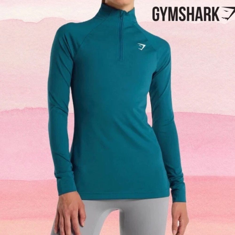 GYMSHARK Regulate 1/4 Zip Pullover Teal Long Sleeve